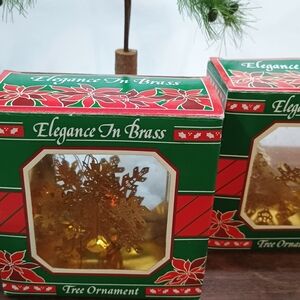 Vtg Pair Hartin International 1991 Elegance in Brass 3D Snowflake Ornaments Tree